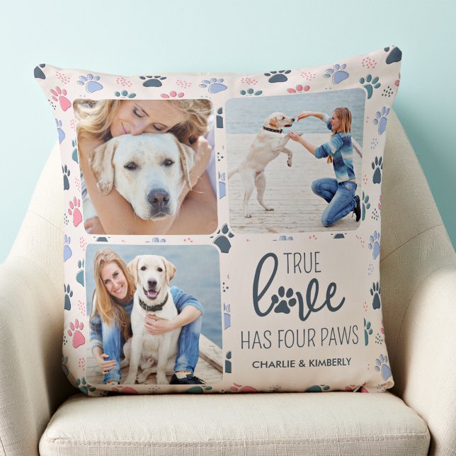 Dog Lover Customised 3 Photo Pastel Paw Print Cushion (Creator Uploaded)