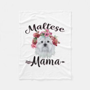 Dog Lover   Cute Maltese Mama Dog Flowers Florals Fleece Blanket