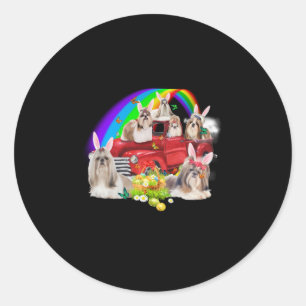 Dog Lover Cute Shih Tzu and rainbow Classic Round Sticker