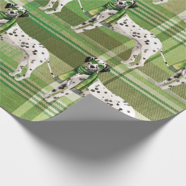 Dog Lover Dalmatian Plaid Christmas Wrapping Paper (Corner)