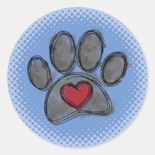 Dog Lover Drawing Watercolor Halftone Print Classic Round Sticker