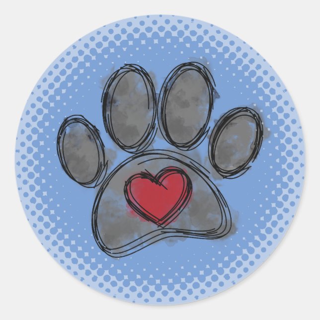 Dog Lover Drawing Watercolor Halftone Print Classic Round Sticker (Front)
