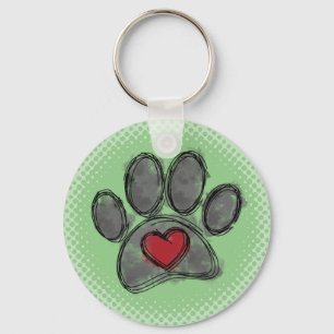 Dog Lover Drawing Watercolor Halftone Print Key Ring