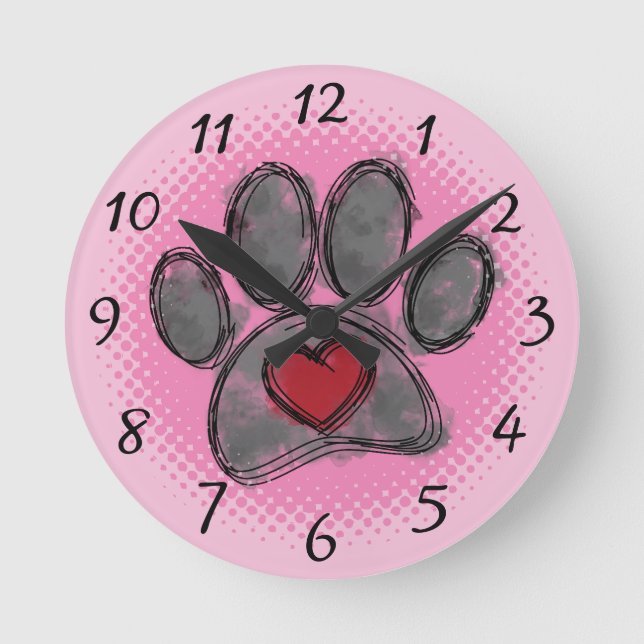 Dog Lover Drawing Watercolor Halftone Print Round Clock (Front)