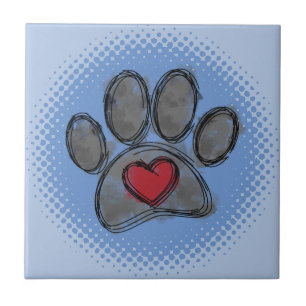 Dog Lover Drawing Watercolor Halftone Print Tile