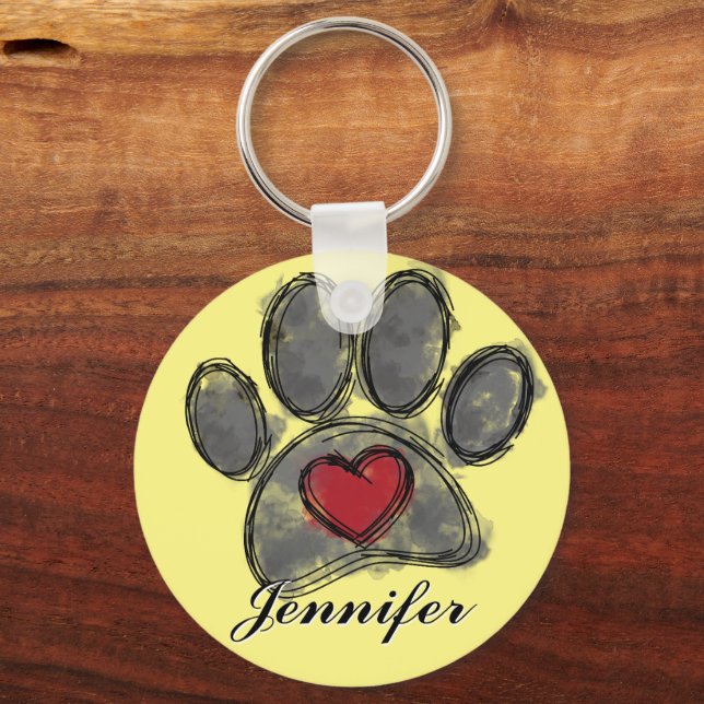 Dog Lover Drawing Watercolor Key Ring (Front)
