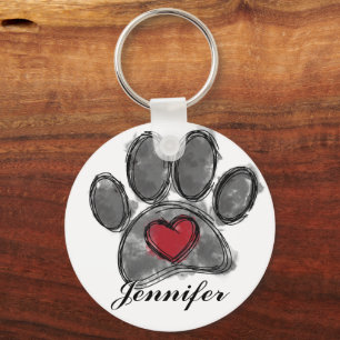 Dog Lover Drawing Watercolor Key Ring