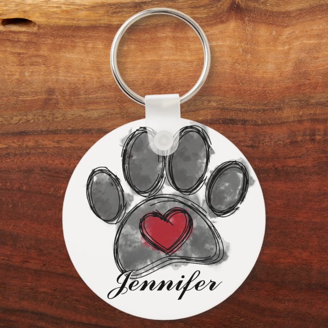 Dog Lover Drawing Watercolor Key Ring (Front)