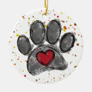 Dog Lover Drawing Watercolor Paint Splatter Ceramic Tree Decoration