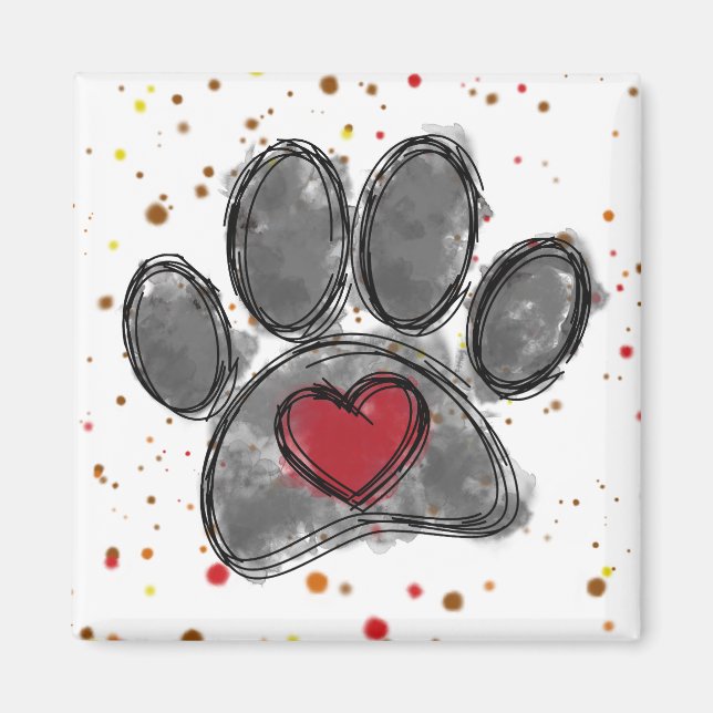 Dog Lover Drawing Watercolor Paint Splatter Magnet (Front)
