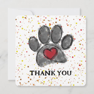 Dog Lover Drawing Watercolor Paint Splatter Thank You Card