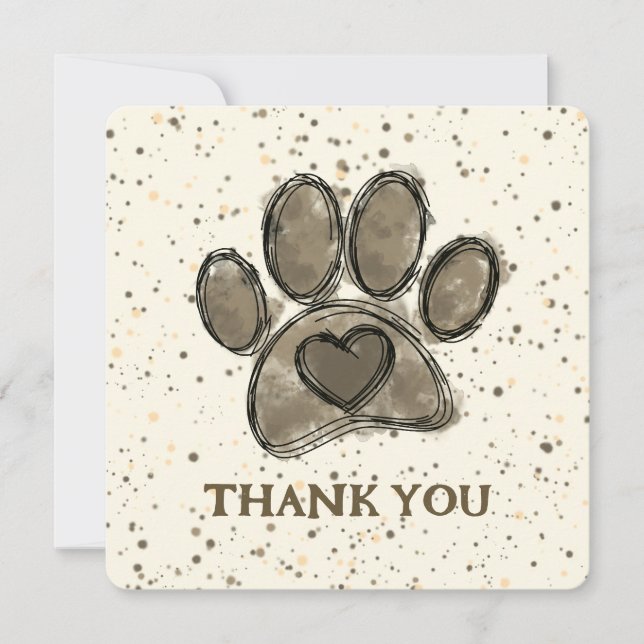 Dog Lover Drawing Watercolor Paint Splatter Thank You Card (Front)