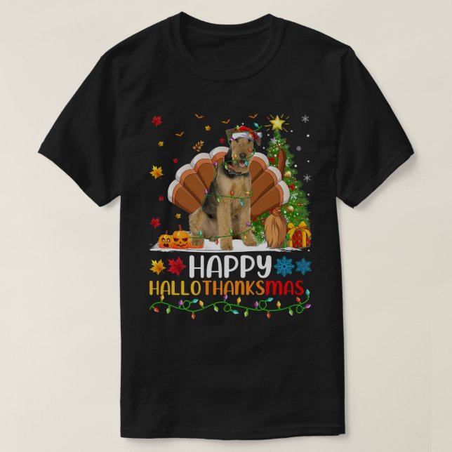 Dog Lover Funny Happy Airedale Terrier Dog HelloTh T-Shirt (Design Front)