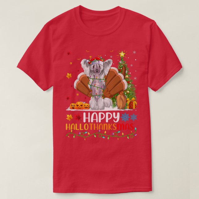 Dog Lover Funny Happy Chinese Crested Dog HelloTha T-Shirt (Design Front)