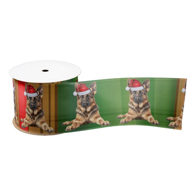 Dog Lover German Shepherd Holiday Plaid Christmas Satin Ribbon (Spool)