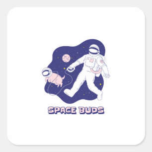 Dog Lover Gift Cartoon Astronaut Space Art Square Sticker