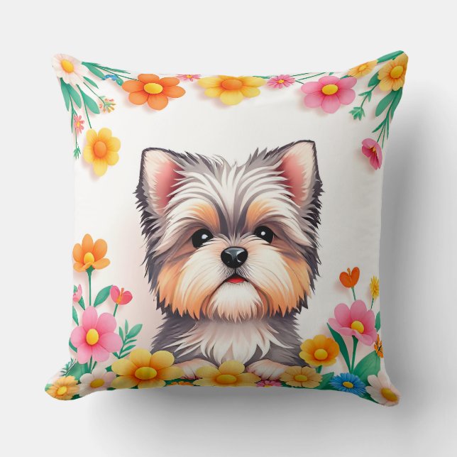 Dog Lover Gift Floral Dog Cushion (Front)