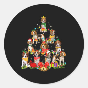 Dog Lover Gifts Beagle Tree Christmas Light Classic Round Sticker