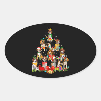 Dog Lover Gifts Beagle Tree Christmas Light Oval Sticker