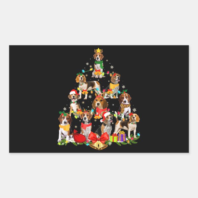 Dog Lover Gifts Beagle Tree Christmas Light Rectangular Sticker (Front)