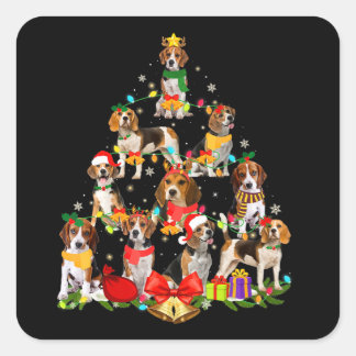 Dog Lover Gifts Beagle Tree Christmas Light Square Sticker