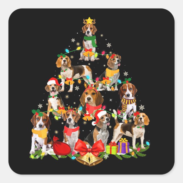 Dog Lover Gifts Beagle Tree Christmas Light Square Sticker (Front)
