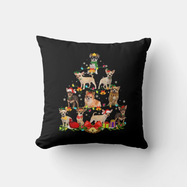 Dog Lover Gifts Chihuahua Tree Christmas Light Cushion (Front)