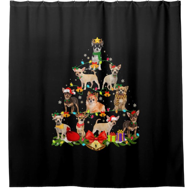 Dog Lover Gifts Chihuahua Tree Christmas Light Shower Curtain (Front)