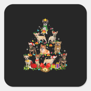 Dog Lover Gifts Chihuahua Tree Christmas Light Square Sticker