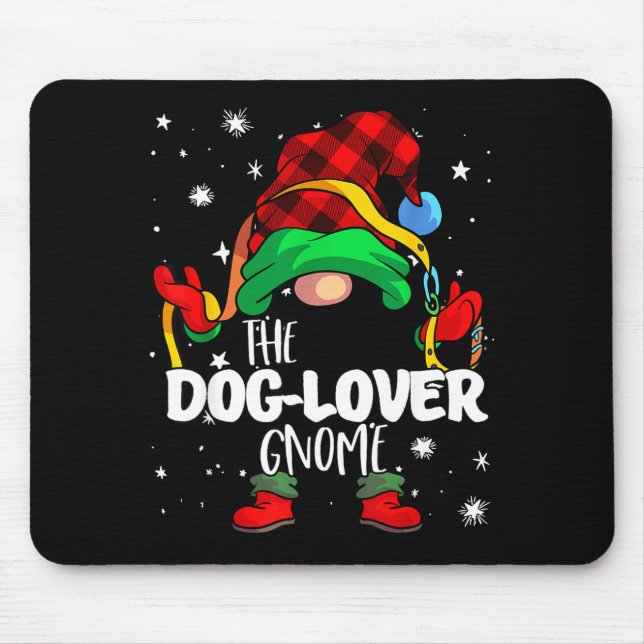 Dog Lover Gnome Red Buffalo Plaid Matching Family  Mouse Mat (Front)