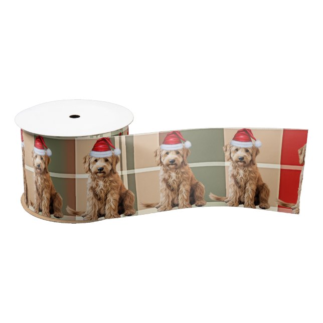 Dog Lover Goldendoodle Holiday Plaid Christmas Satin Ribbon (Spool)