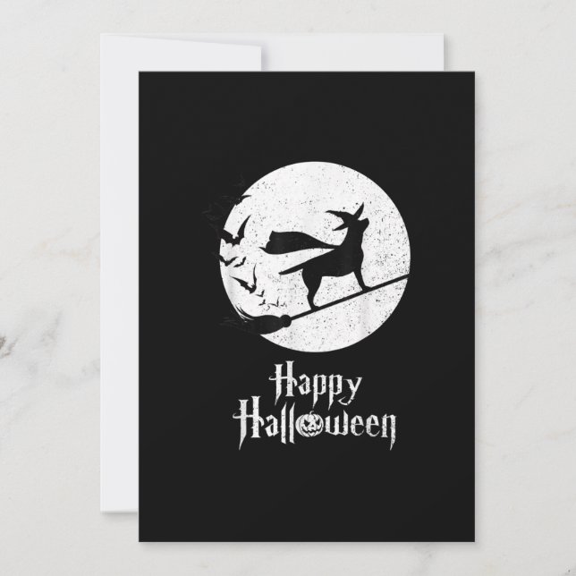 Dog Lover | Happy Halloween Lab Witch Riding Broom Card (Front)