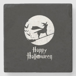 Dog Lover   Happy Halloween Lab Witch Riding Broom Stone Coaster