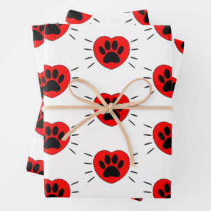 Dog Lover Heart And Paw Print Wrapping Paper Sheet
