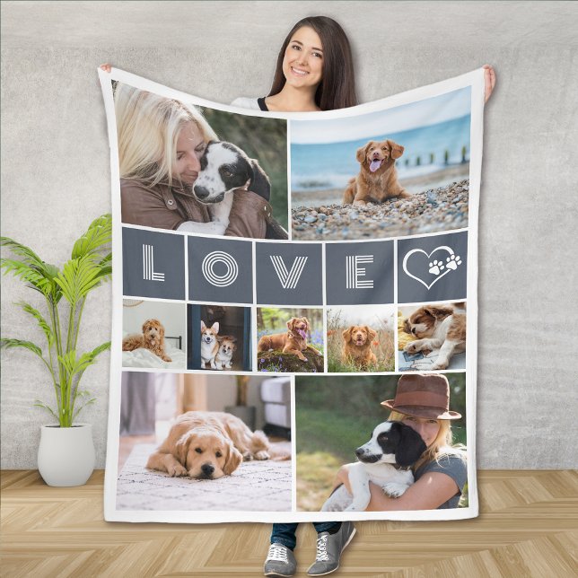 Dog Lover Heart Love Photo Collage Fleece Blanket (Creator Uploaded)