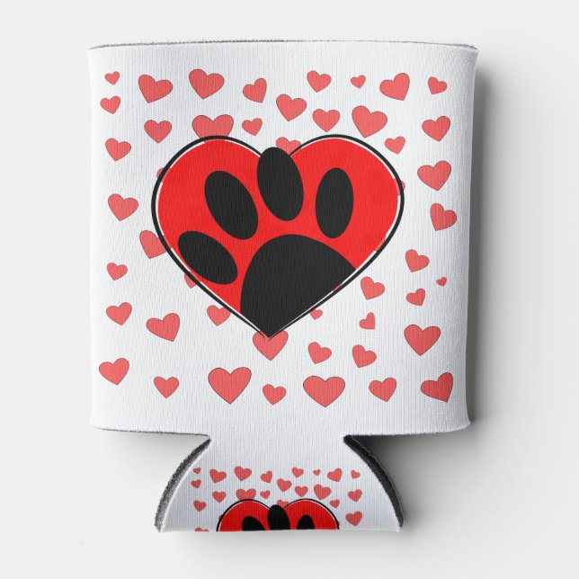 Dog Lover Hearts All Over Can Cooler (Front)