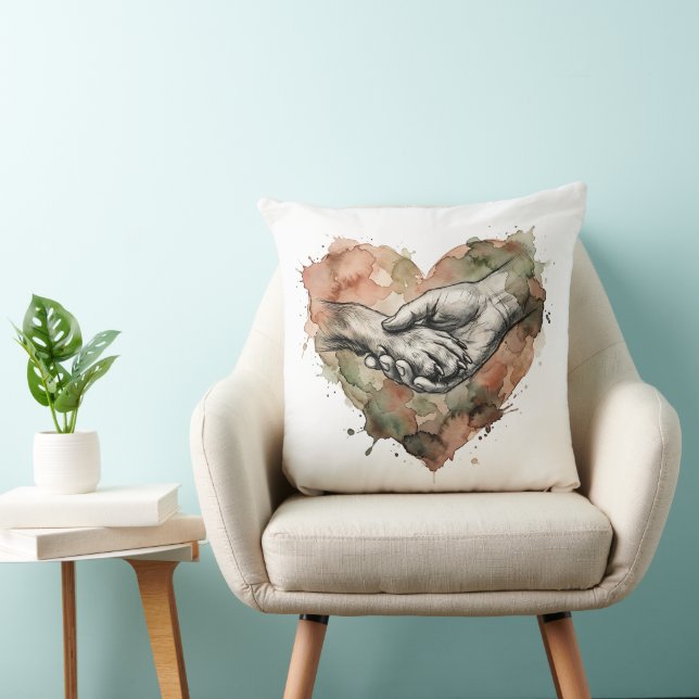 Dog Lover Human Animal Bond Watercolor Heart Cushion (Chair)