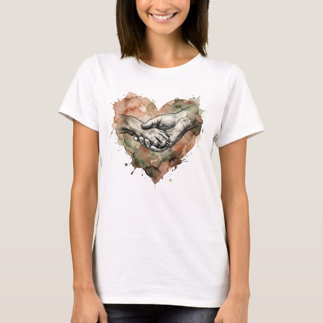 Dog Lover Human Animal Bond Watercolor Heart T-Shirt (Front)
