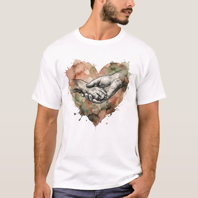 Dog Lover Human Animal Bond Watercolor Heart T-Shirt (Front)