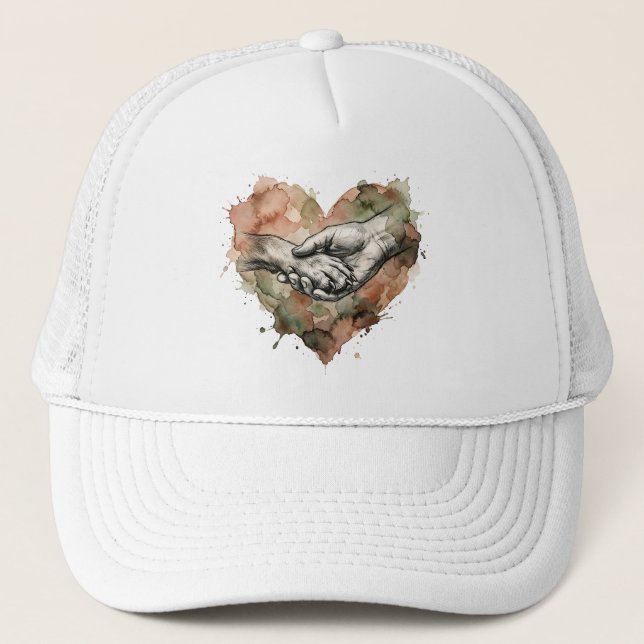 Dog Lover Human Animal Bond Watercolor Heart Trucker Hat (Front)