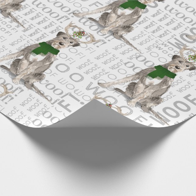 Dog Lover Irish Wolfhound in Antlers Christmas Wrapping Paper (Corner)