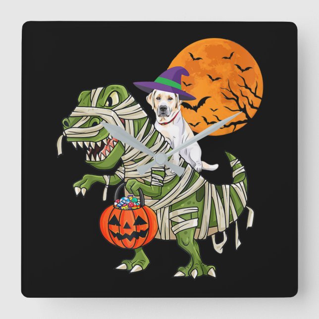 Dog Lover | Labrador Retriever Riding Mummy T Rex Square Wall Clock (Front)