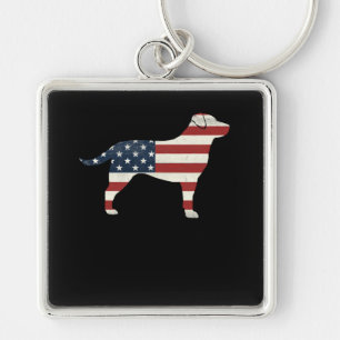 Dog Lover Labrador Retriever Silhouette USA Flag Key Ring