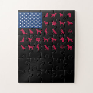 Dog Lover   Labrador Retriever USA American Flag Jigsaw Puzzle