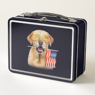 Dog Lover   Labrador Retriever USA Flag Metal Lunch Box