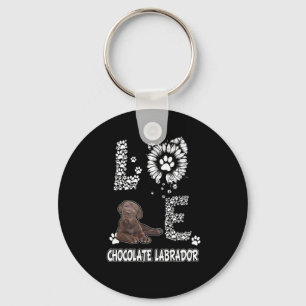 Dog Lover Love Chocolate Labrador Sunflower Key Ring