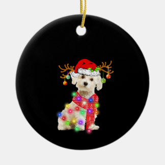 Dog Lover | Maltese Santa Hat Xmas Fairy Light Ceramic Tree Decoration