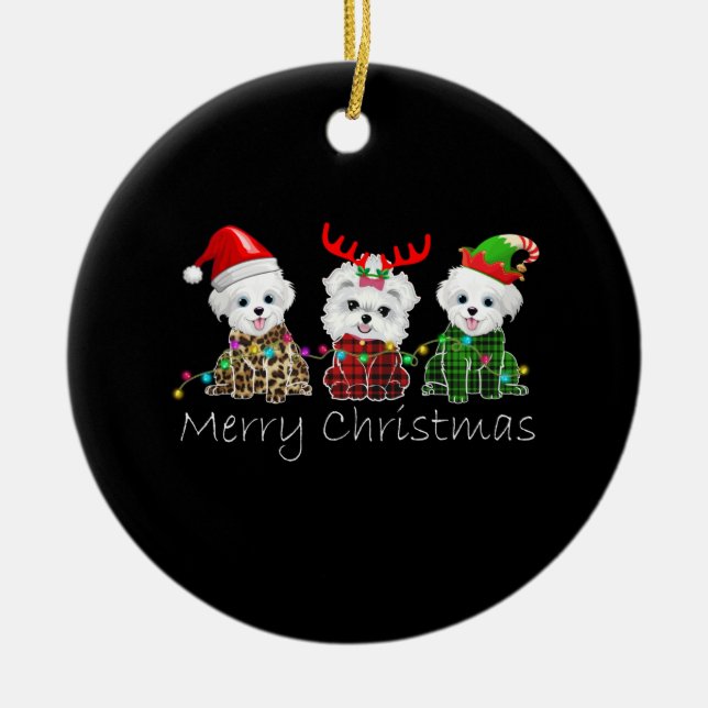 Dog Lover | Merry Christmas Maltese Ceramic Tree Decoration (Front)