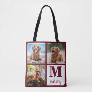 Dog Lover Modern Monogram Personalised 3 Pet Photo Tote Bag