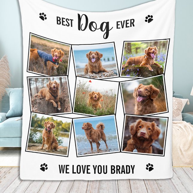 Dog Lover Modern Pet Custom 9 Photo Collage Fleece Blanket (Creator Uploaded)